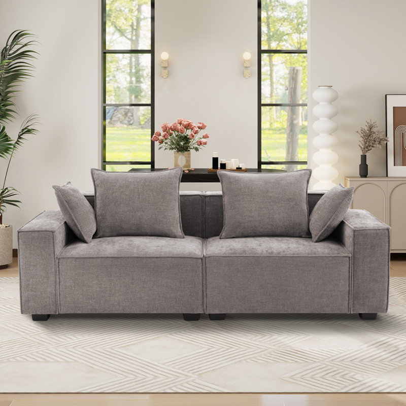 Causeuse moderne en tissu d'ameublement carré, Gris