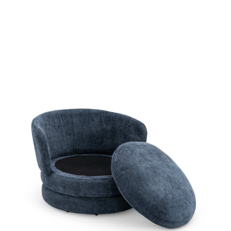 Upholstered Swivel Barrel Chair, Solo Blue Chenille 