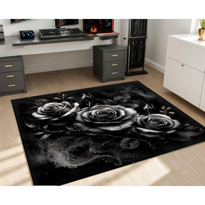 Grand tapis floral rose foncé, conception artistique de style gothique, tapis antidérapant, décoration intérieure pour salon, chambre à coucher, entrée, porte d'entrée, cuisine, balcon, appartement
