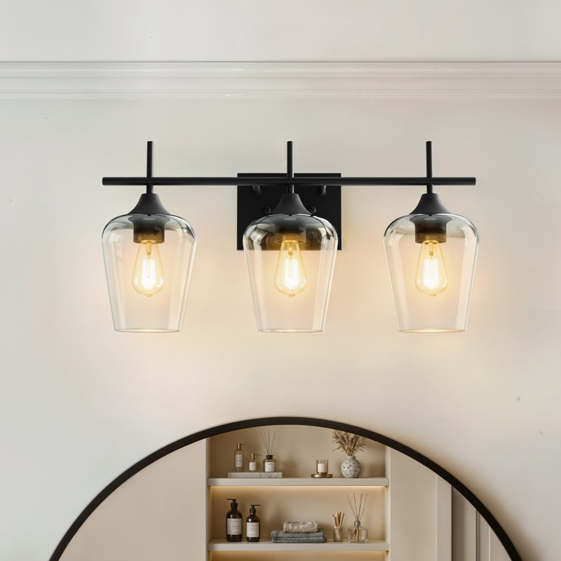 Éclairage pour meuble-lavabo à intensité variable Herminie, Noir mat, Clair, 3 lumières
