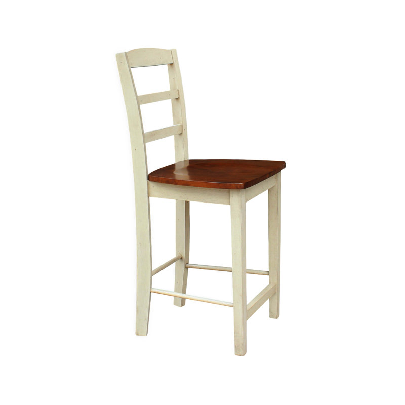 Klynn Solid Wood Counter Stool, Espresso Seat/Antiqued Almond Frame