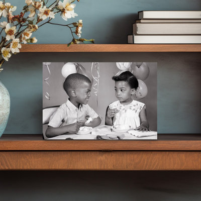 1960S Two African American Children Boy Girl Brother Sister Looking At Each Other Eating Ice Cream Cookies Birthday Party Classic Retro Vintage Wal...