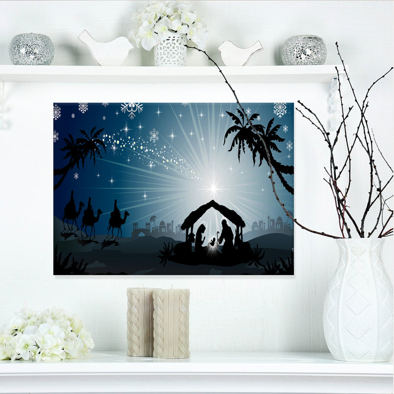 Christmas Nativity Scene With Three Wise Men - Print, 12" H x 20" W x 1" D, Wrapped Canvas
