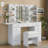 Makeup Vanity With Lighted Mirror And Power Outlet, 11 Drawers And Glass Top, 3 Color Lighting Modes, Fold-Up Panel, 4 Shelves, Stool Included