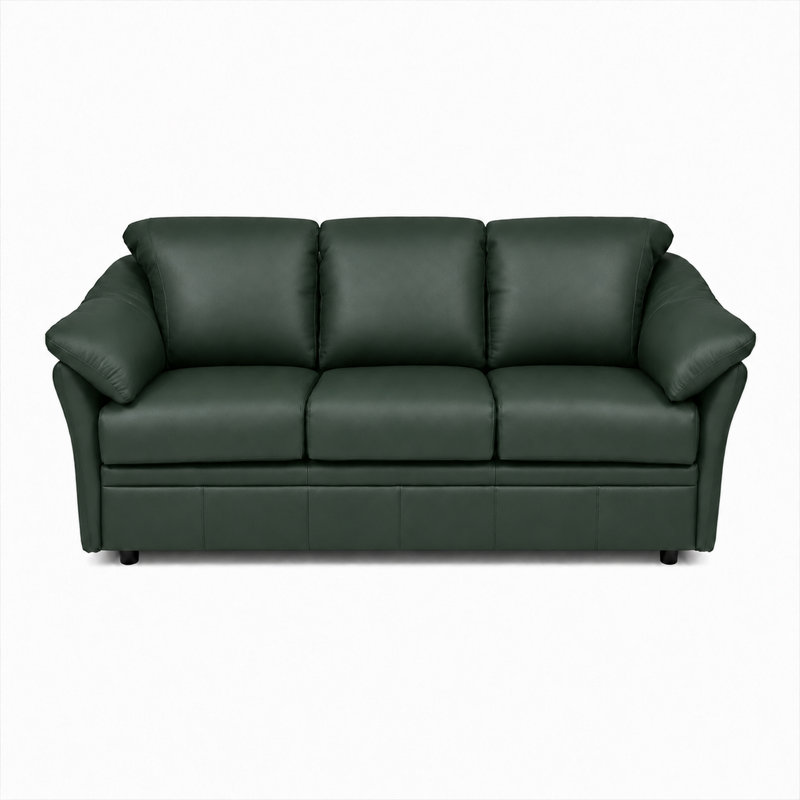 Ramdev Top Grain Leather Loveseat with Cushioned Back and Pillow Top Arm, Green, 34" H x 80" W x 36" D