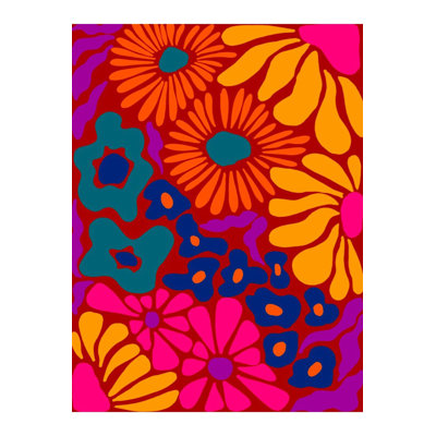 Multicolor Themed Mixed Flower Figures Patterned Modern Decorative Rug