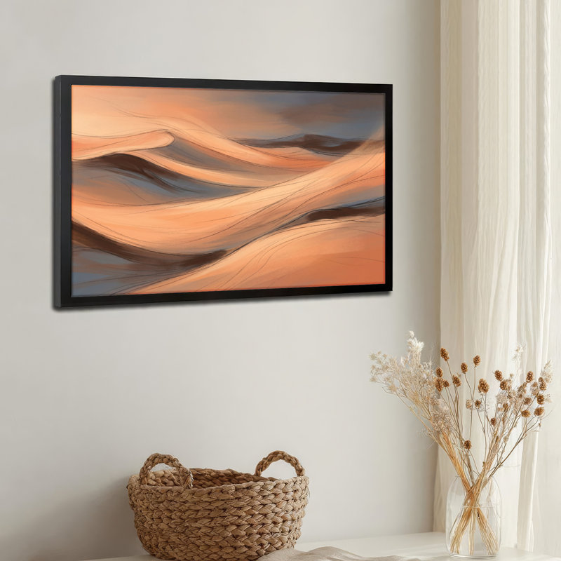 Art mural sur toile noir encadré pour le salon, la chambre à coucher, le bureau ou le vestibule - Décoration murale décorative avec vagues du désert