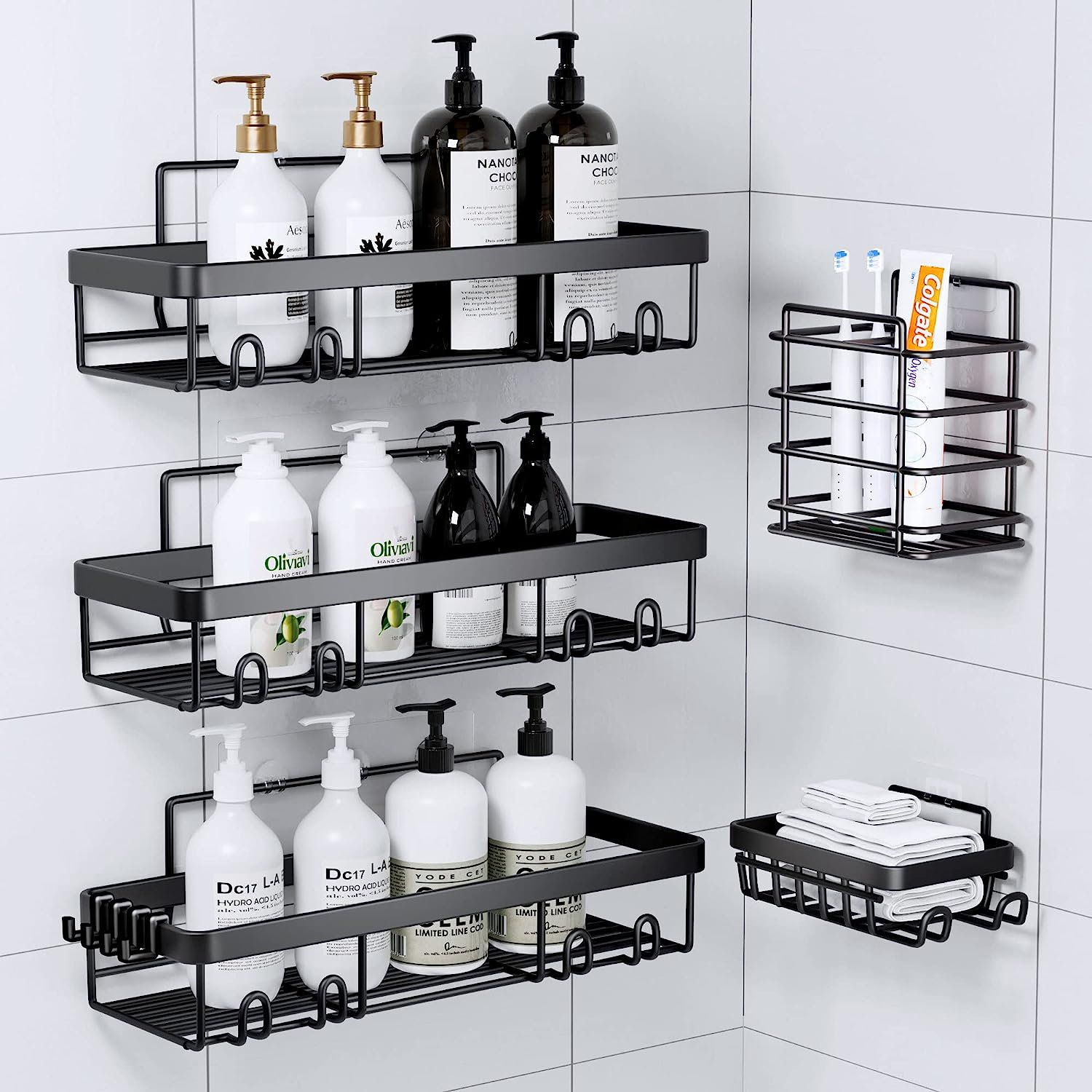 https://assets.wfcdn.com/im/24161431/compr-r85/2654/265492520/shower-caddy-bathroom-shower-organizers-black-shower-shelves-for-inside-shower-with-soap-caddy-toothbrush-holder-stainless-steel-wall-rack-baskets-adhesives-mounted5-pcs.jpg