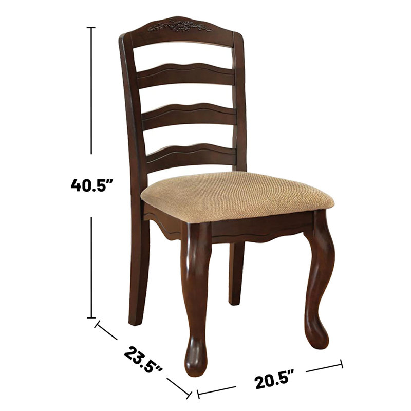 2 chaises de salle à manger en tissu de noyer foncé avec des structures florales de dossier rembourrées de 2 motifs