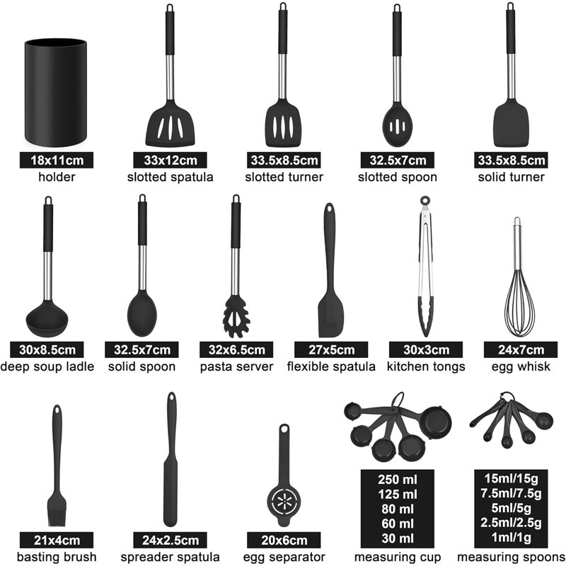 LIFEWITA 25 Utensil Set, Black