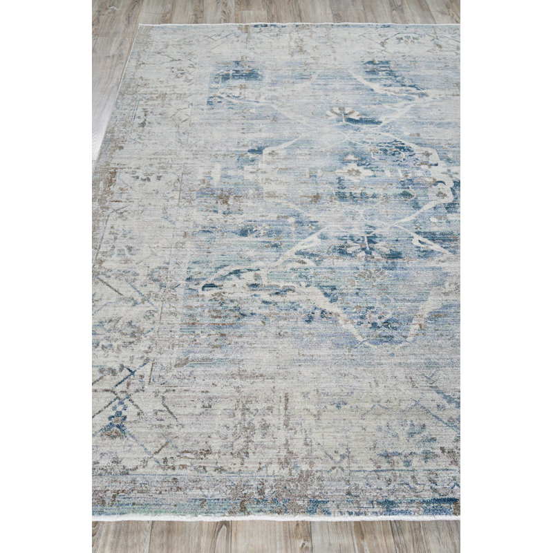 Vintage Looms Light Blue/Beige Polyester powerloom Area Rug, Rectangle 14' x 18'