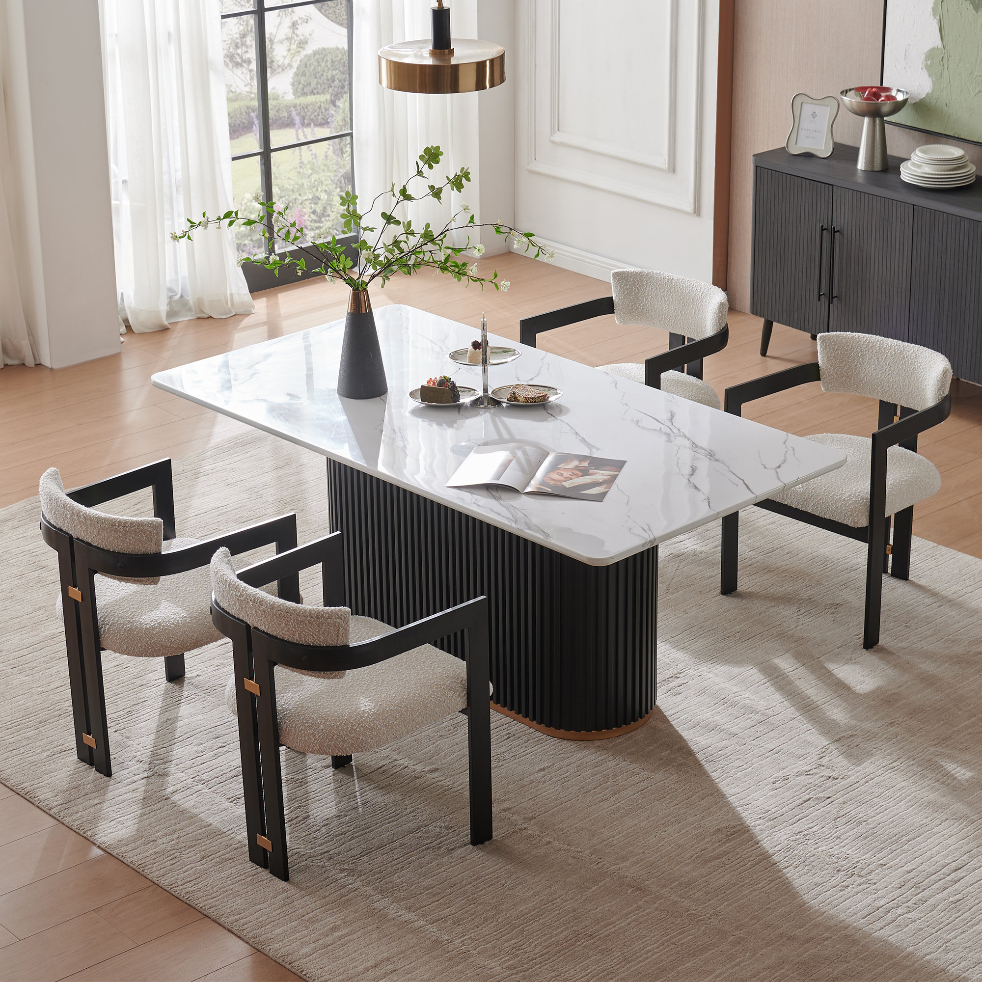 Ivy Bronx Pedestal Faux Marble Dining Table Set - Wayfair Canada