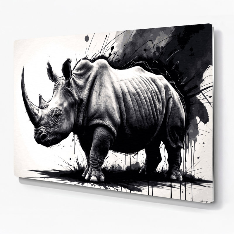 Wildlife Black Rhino Beige Metal Wall Art, 20" H x 30" W