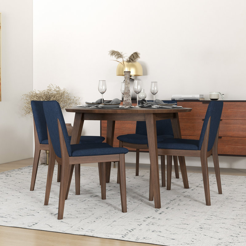 Ensemble de salle à manger en bois massif pour 4 personnes Tiemann, Bleu