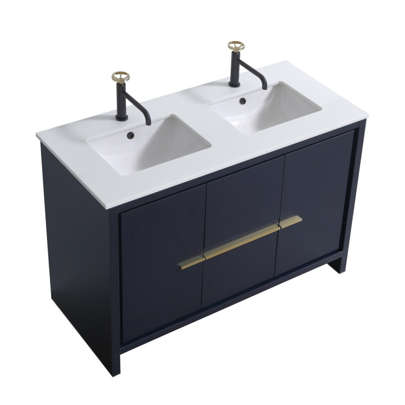Ensemble de meuble-lavabo double 48 po Meraris, Bleu