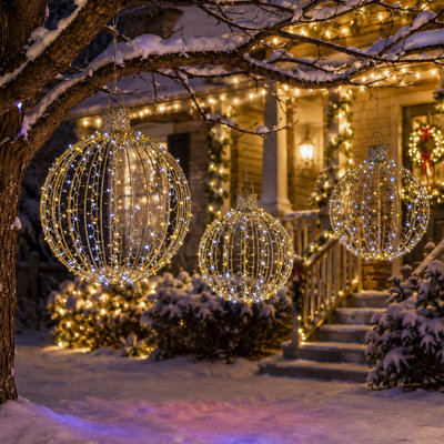 3-Piece LED Hanging Ball Ornament Set