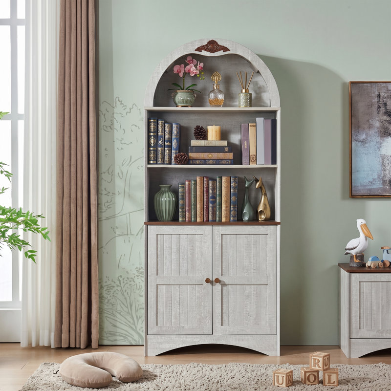 Bibliothèque arquée 71 "avec rangement, armoire à vin autoportante et buffet avec tablettes réglables pour la maison