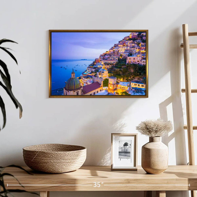 Ville côtière d'Amalfi, 19 po x 13 po, Cadre flottant doré