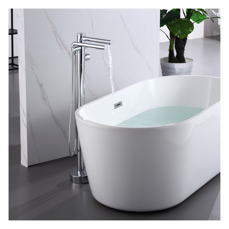 Robinet de baignoire sur pattes à deux poignées avec douchette, Chrome