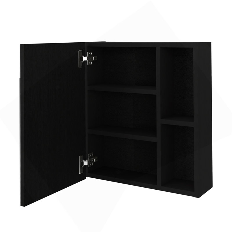 Medicine Cabinet Mirror Clifton, Five Internal Shelves, Black Wengue Finish, Black
