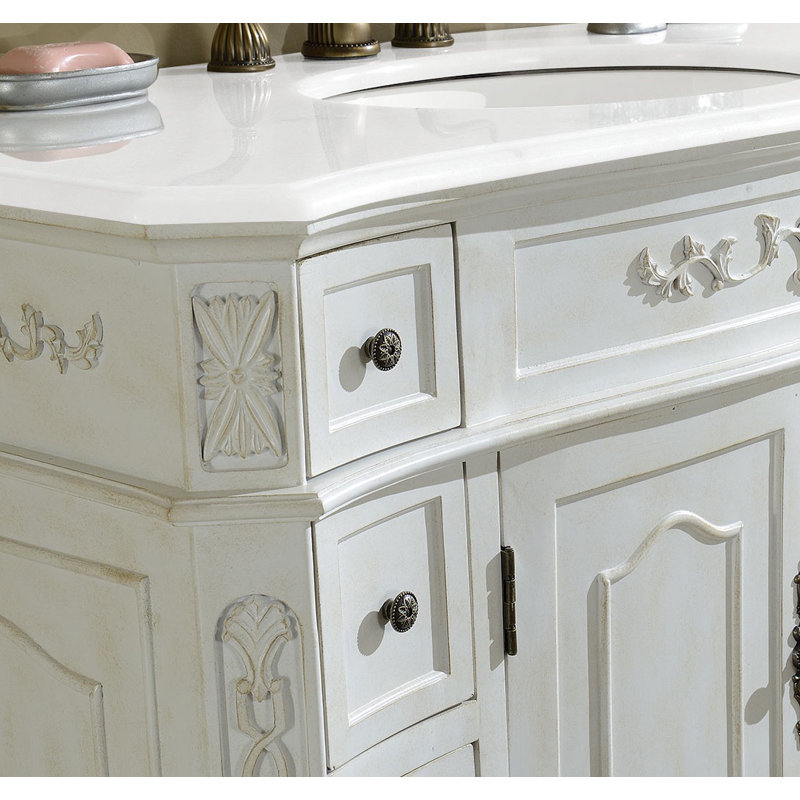 42'' Single Bathroom Vanity with Top, Antique White, Pure White