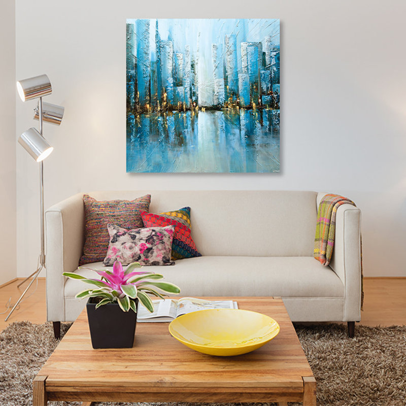 «Swiger Blue Rise», reproduction sur toile, H 37 po x l 37 po x P 1,5 po, Pas de tapis, Toile tendue