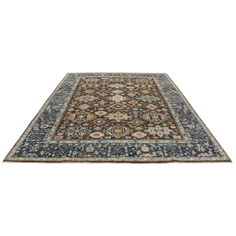 Tapis tribal turc gris et bleu 9 x 13