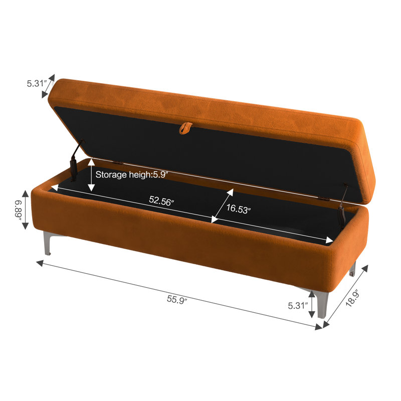 Banc de rangement rembourré Alliber, Orange