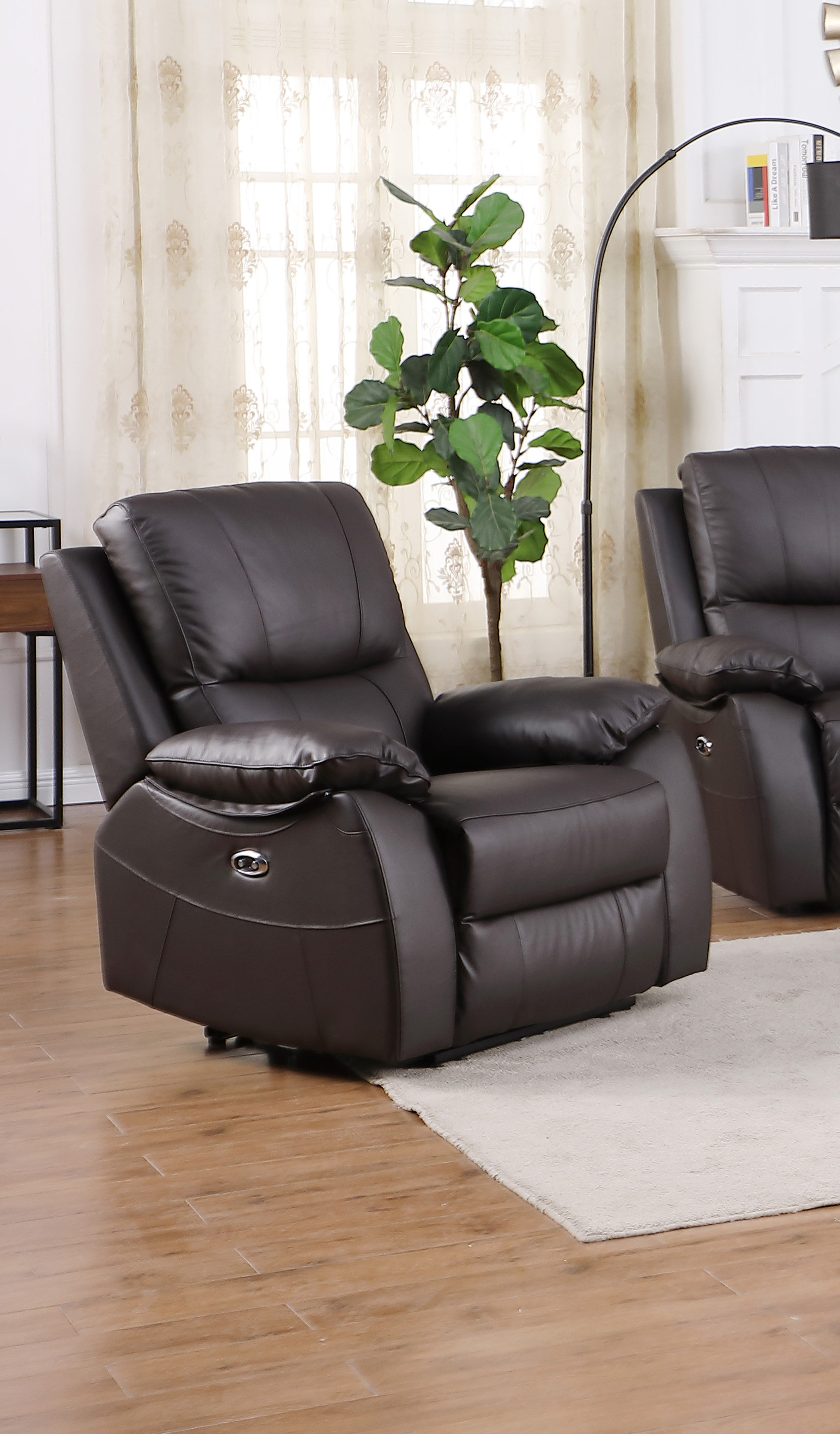 Latitude Run® Genuine Leather Single Reclining Chair With Overstuffed ...