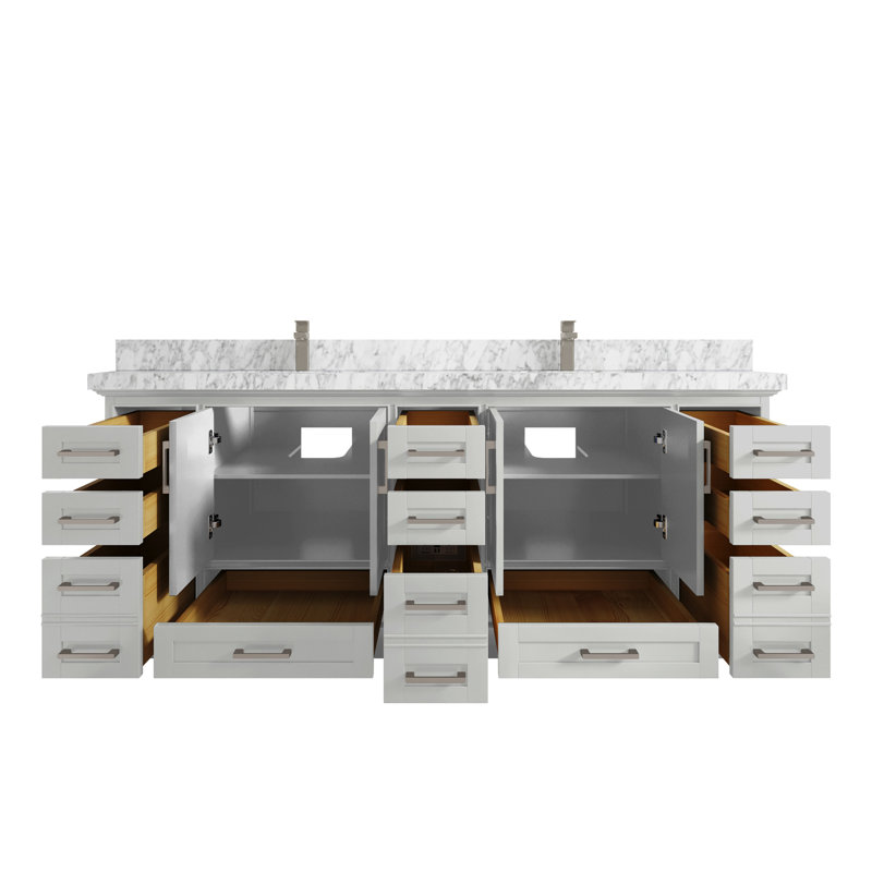 Ensemble de meuble-lavabo double 84 po Eser, Blanc, Marbre de Carrare