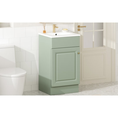 Meuble-lavabo de 18 po comprenant un lavabo en céramique solide, une armoire et une porte à fermeture douce pour un environnement relaxant
