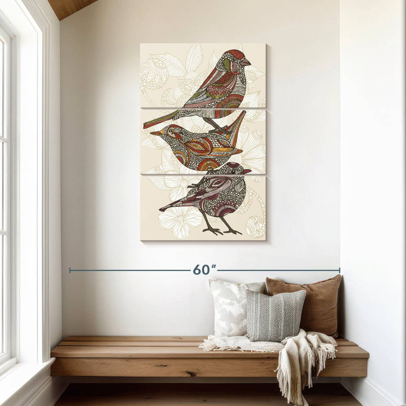 Trois petits oiseaux en ronce, H 45 po x l 28 po