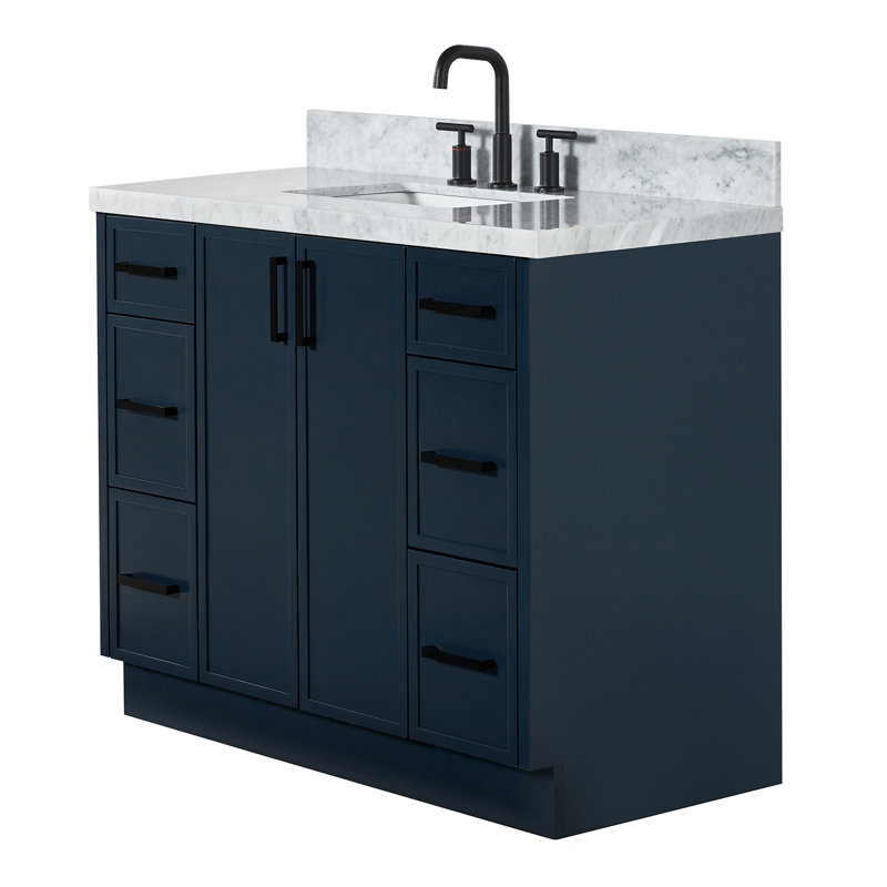 Ariel Kelly 43 Inch Single Rectangular Sink Bathroom Vanity With Italian Carrara Marble Countertop, Gray