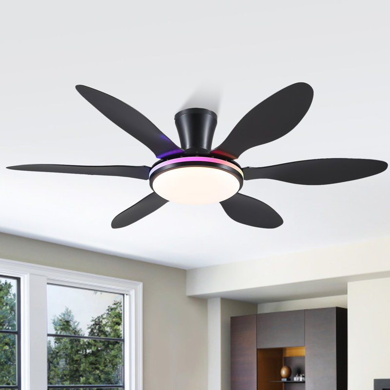 Cliffes 51" Flush Mount Ceiling Fan And Remote Control,Quiet DC Dimmable 6 Blades, Matte Black