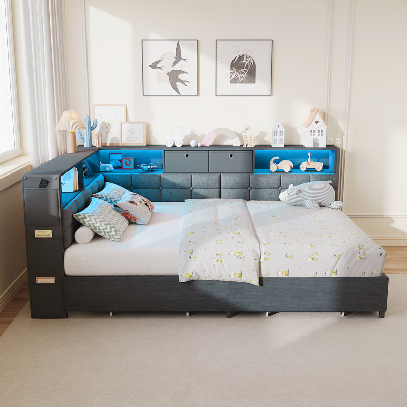 Upholstered Linen Daybed, European Double (140 x 200 cm), Grey