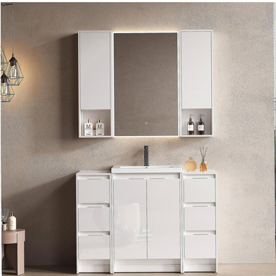 48" Freestanding Bathroom Vanity With Resin Sink, and 2-Storage Cabinet, 2-Wall Cabinet, Soft Closing Doors and Drawer, Glossy White, Plywood ( KD-Packing )