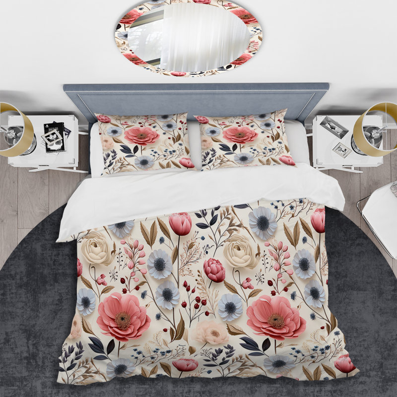 Ethereal Botanicals Ranunculus Pattern Duvet Cover, Twin Duvet Cover + 1 Standard Sham