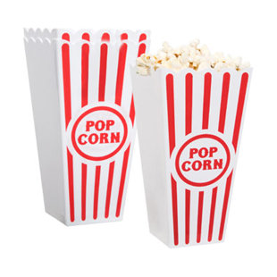 Plastic Red White Striped Classic Popcorn Containers for Movie Night (Set of 4)