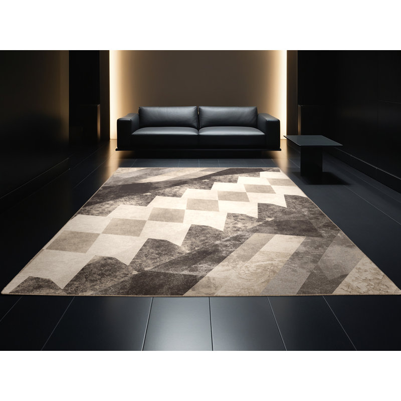 Tapis moelleux moelleux en forme de pyramide en verre à motif de pyramide Louvre - beige, 8 x 12