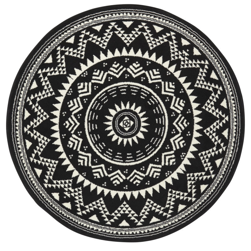Celebration Valencia Flatweave Black Rug, Round 200cm
