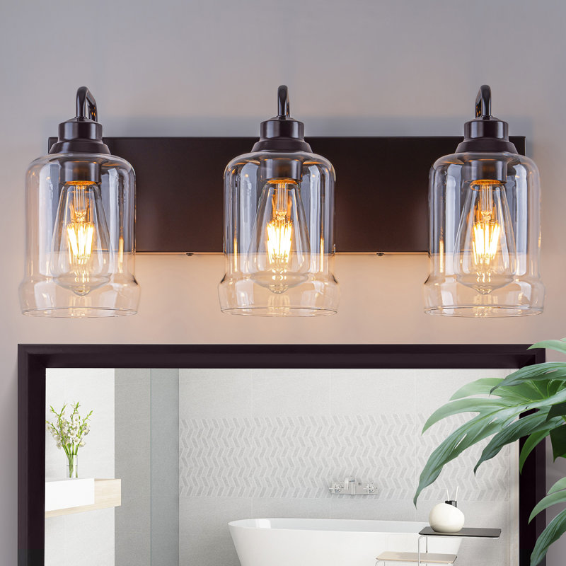 3-Light Vanity Light With Unique Glass Oil Rubbed Bronze Finish