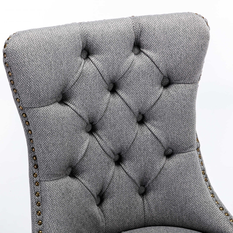 Chaises capitonnées Allena , Mélange de lin gris, 2, Natural Wood