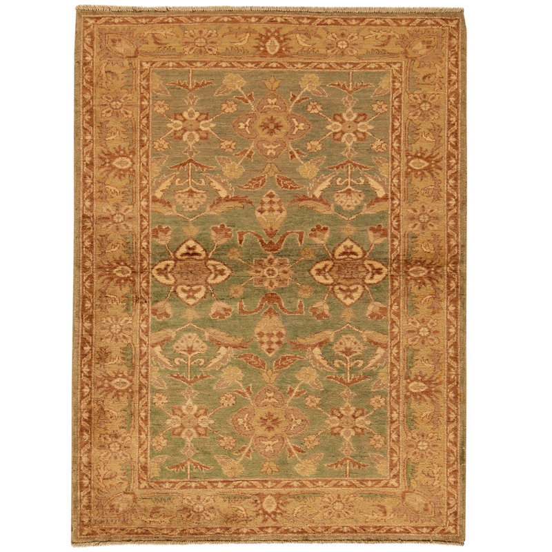 Hand Knotted Wool Area Rug in Light Green And Beige