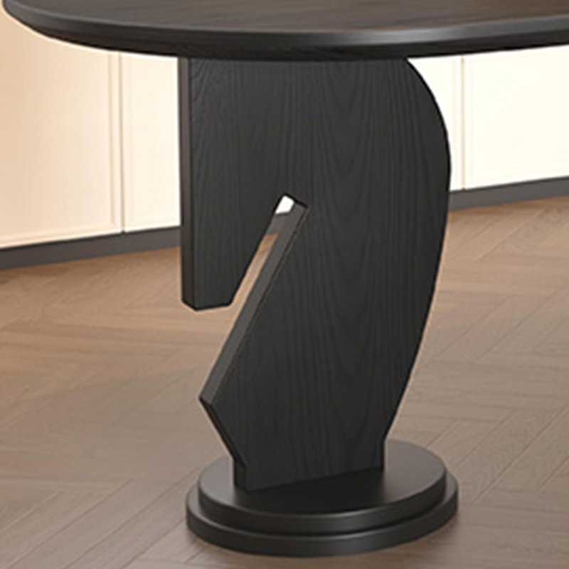 Bureau en bois noir semi-circulaire, H 29,53 po x l 62,99 po x P 31,5 po