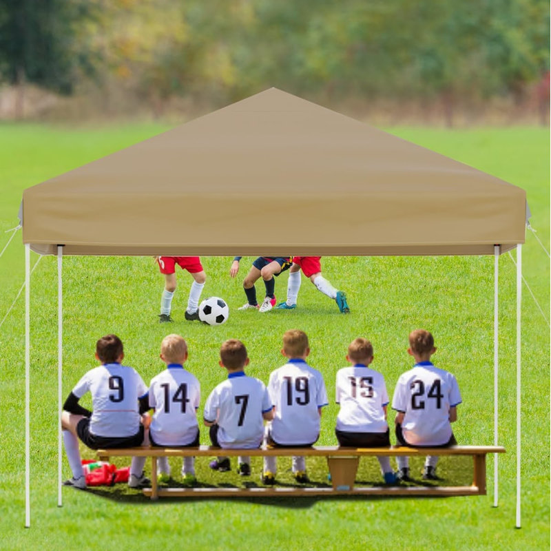 9.8 Ft. W x 9.8 Ft. D Metal Pop-Up Canopy, Brown
