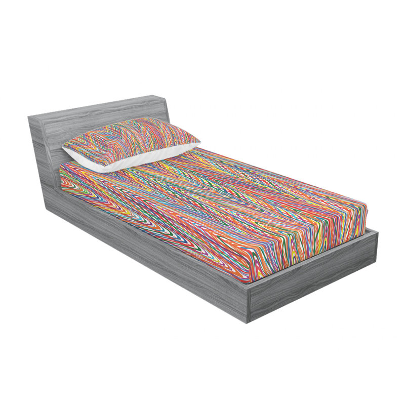 Microfiber Abstract Sheet Set, Twin Sheet Set with Fitted Sheet