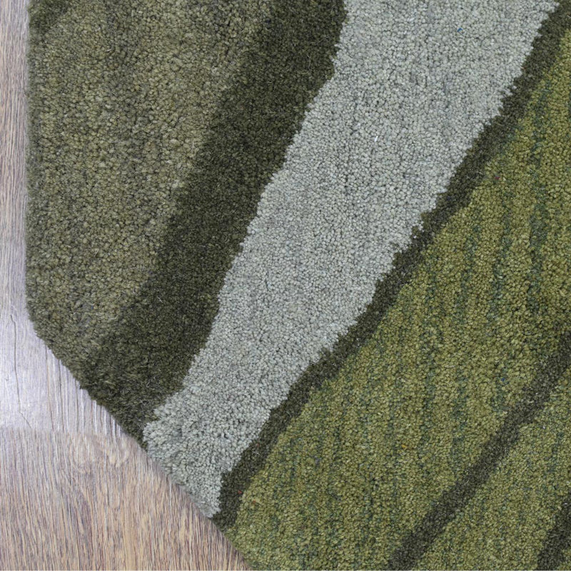 Tapis en laine touffeté à la main Dalvey - Octogone | Vert | Conception abstraite | Tapis pour le salon, la chambre à coucher