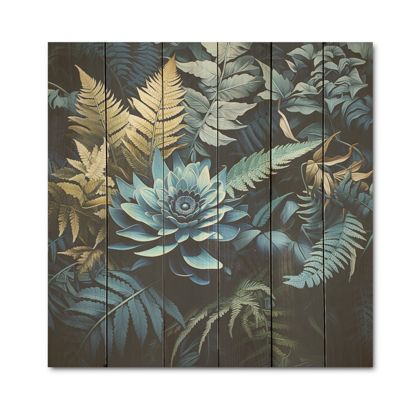 Fougères bleues Verdant Elegance I - Fougères, art mural sur bois de pin naturel, H 15 po x l 15 po