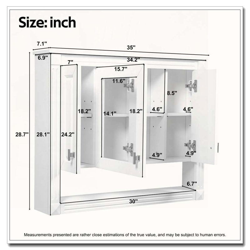 35inch Bathroom Wall Cabinet with Mirror