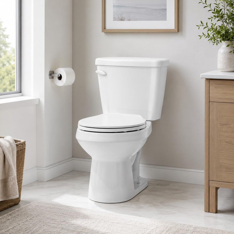 Toilette deux pièces à devant arrondi de 15 po à faible encombrement, chasse latérale et siège à fermeture en douceur 1,28 GPF pour les salles d'eau